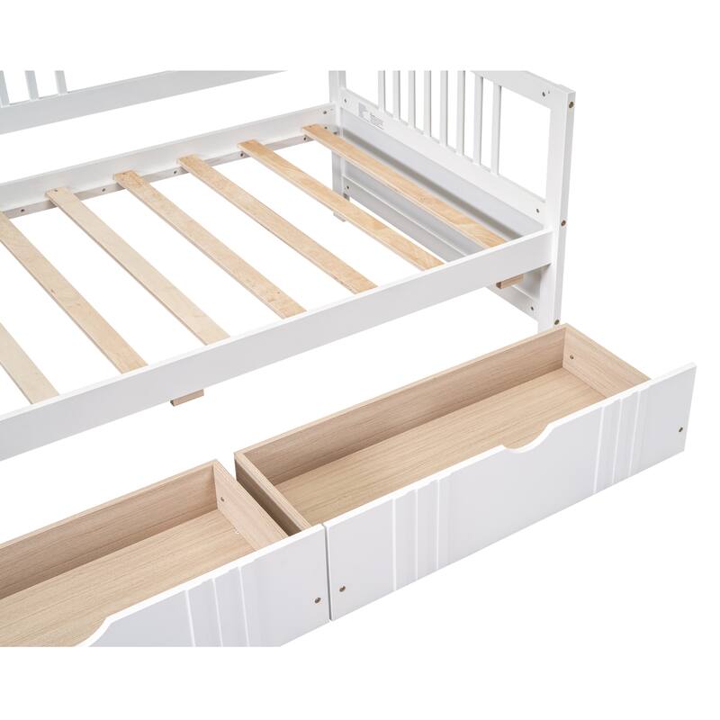 Twin Size Daybed Wood Bed with Two Drawers, White