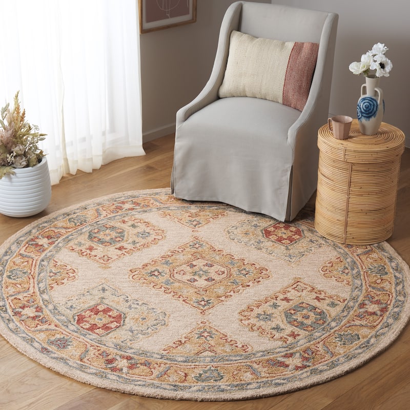 SAFAVIEH Handmade Metro Alearda French Country Wool Rug - 6' Round - Beige/Rust