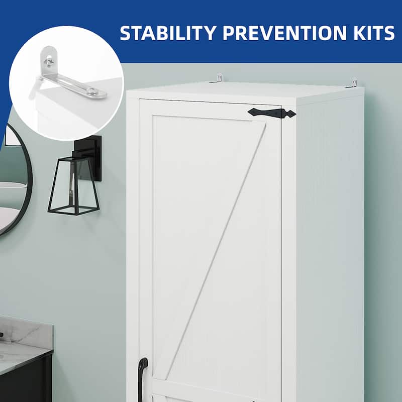 Moasis 63" Tall Barn Door Wooden Cleaning Tool Cabinet with Storage Rack and Sleek Hanging Rods