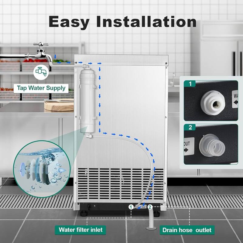 Commercial Ice Maker 100lbs/24H Ice Maker Machine Auto Self-Cleaning Digital Display Freestanding Ice Machine