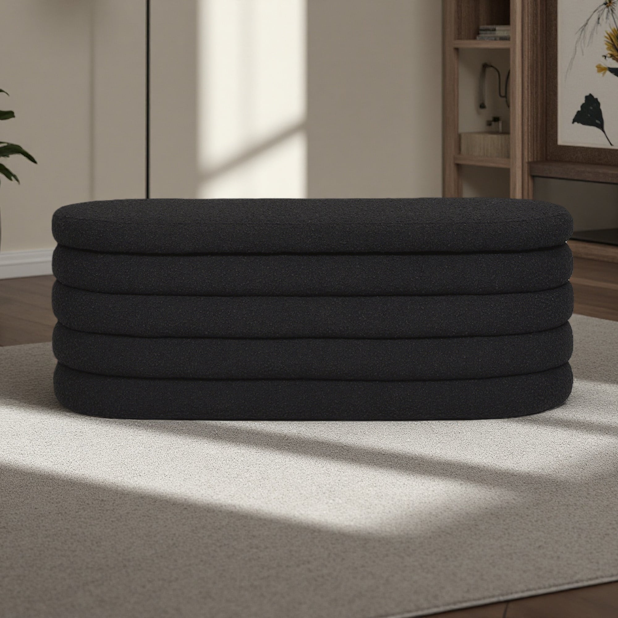 49"L Velvet Upholstered Oval Storage Bench with Tufted Lid and Hidden Compartment