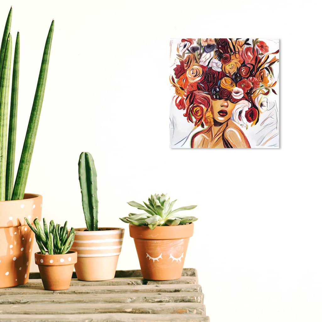 Wynwood Studio Canvas Floral and Botanical Beautiful girl Red and Modern & Contemporary Wall Art Canvas Print