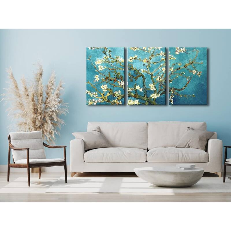 Modern 3 Piece Stretched and Framed Abstract Flowers Artwork
