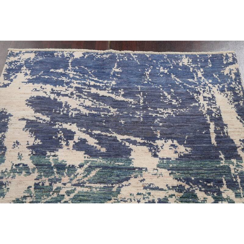 Contemporary Abstract Oriental Wool Area Rug Hand-knotted Foyer Carpet - 4'11" x 6'11"