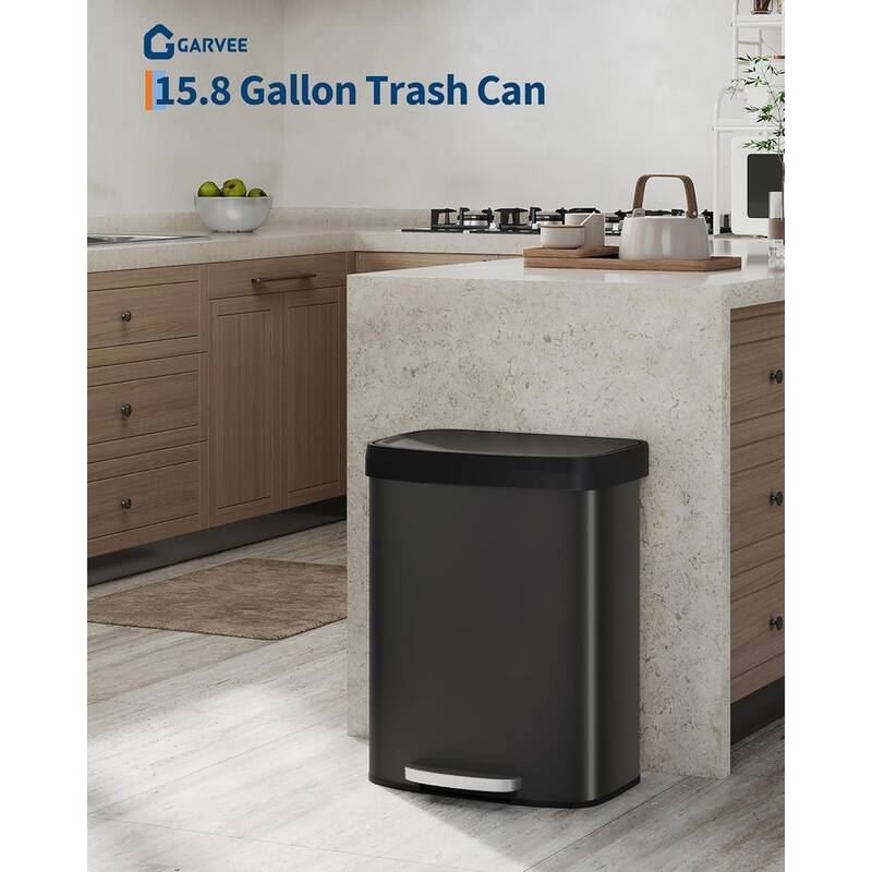16 Gallon / 60 Liter Stainless Steel Trash Can,For Office, Bathroom, Dining Room
