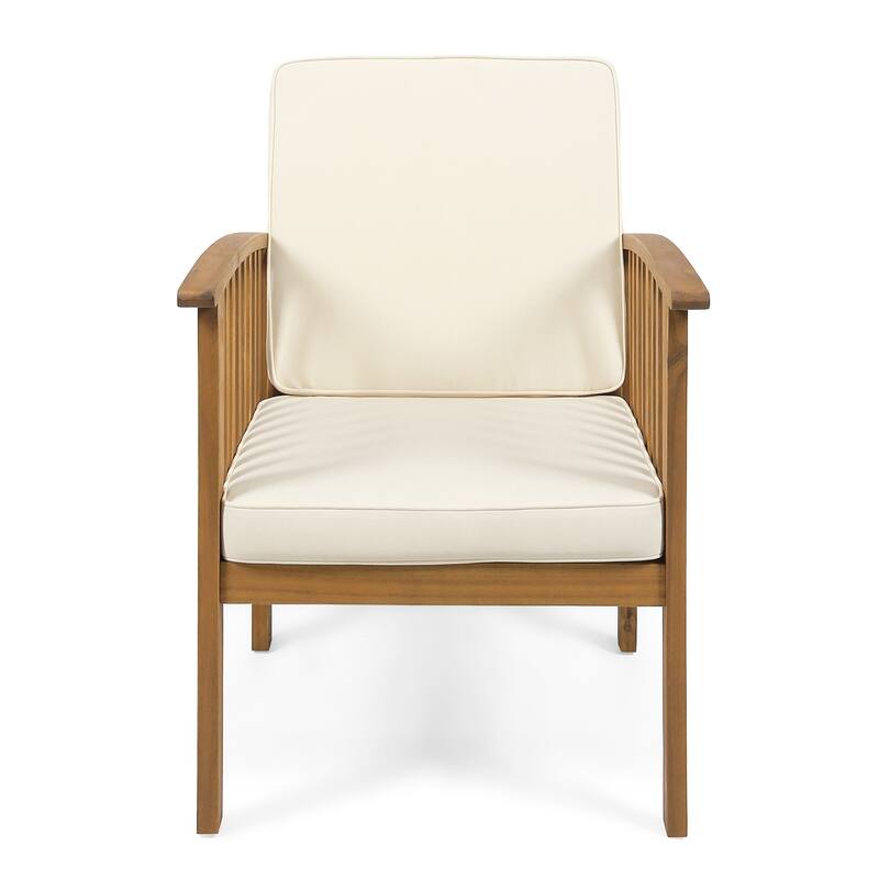 Gerry Outdoor Club Chairs Set of 2, Cream Fabric, Slatted Light Brown