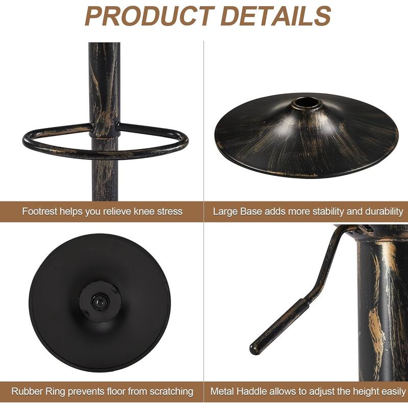 Barstools Set of 4, Counter Height Bar Stools Adjustable Stools with Back and Arm, Kitchen Island Stools Swivel Bar Chairs