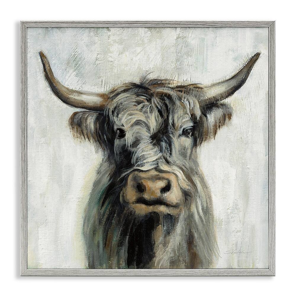 Stupell Masculine Bull Portrait Cottage Brown Tan Painting Framed Wall Art
