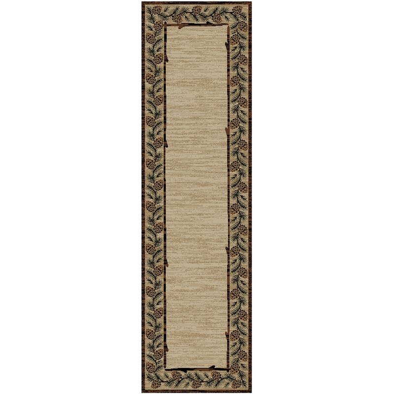 American Destination Clearmont Brown Rustic Pinecone Lodge Area Rug - 2'3"x7'7"