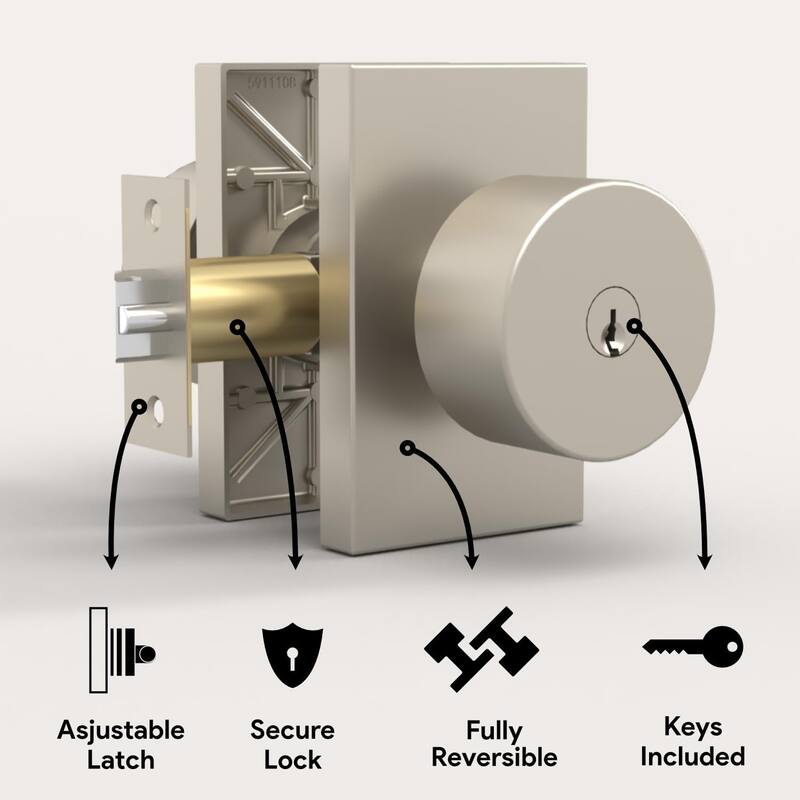 Mega Handles LAURA Entry Round Knob for Left or Right-Handed Doors, Interior/Exterior Door Levers I Reversible Handing