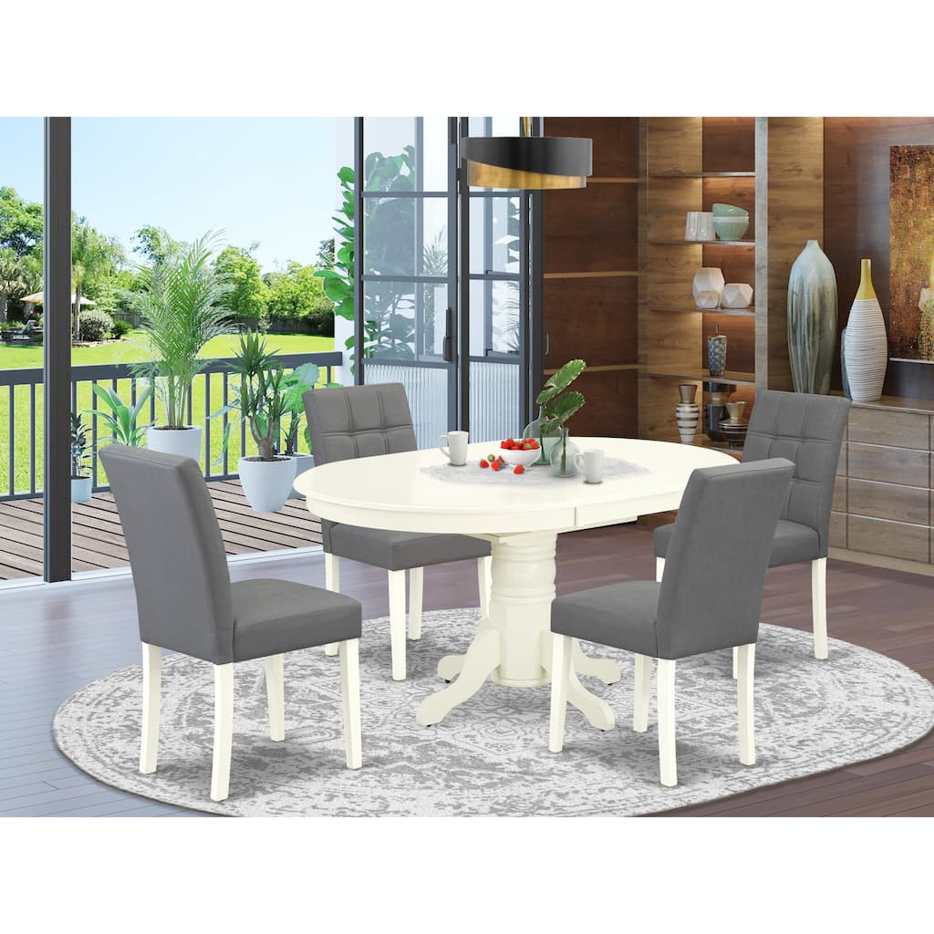 East West Furniture Kitchen Set Contains an Oval Dining Table and Chairs, Linen White (Pieces Options)
