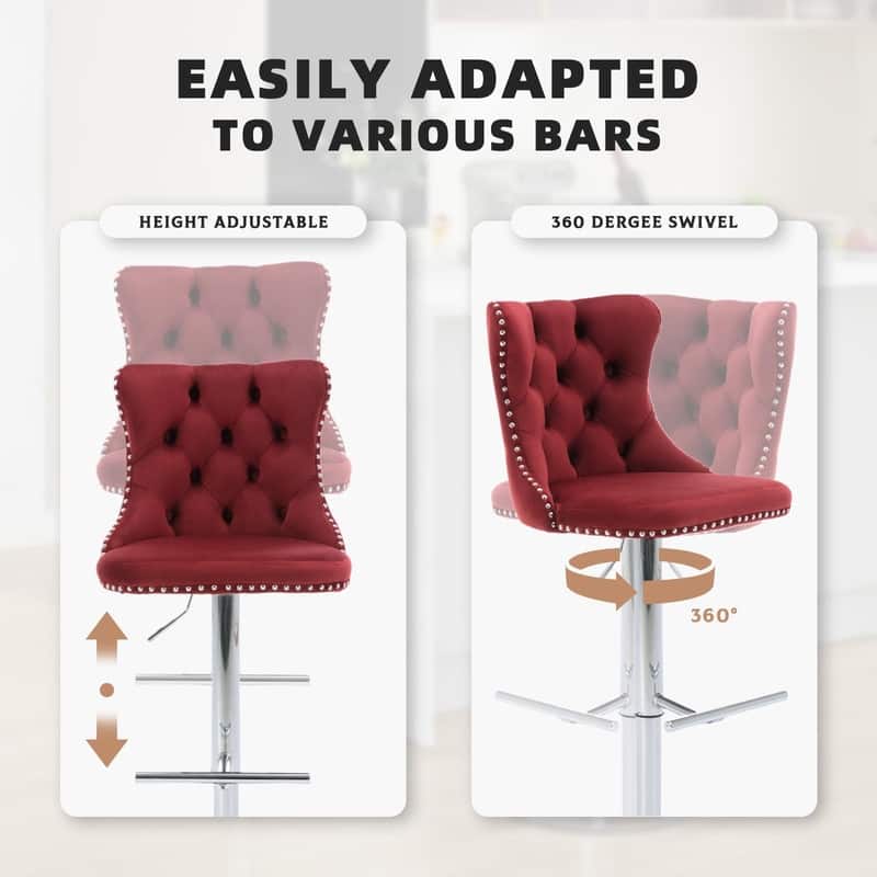 Velvet Upholstered Nailheads Tufted Swivel Bar Stools (Set of 2)