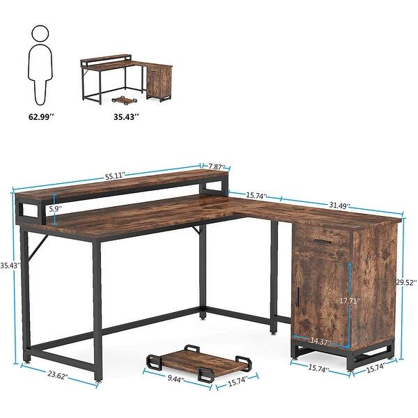 Rustic L Shaped Computer Desk with Drawer and Storage Cabinet - Bed ...