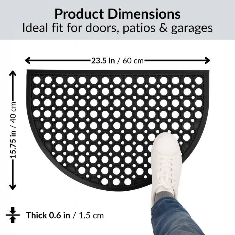 Half Moon Rubber Door Mat 23.5 x 15.75 Inches - 23.5 L x 15.75 W x 0.6 H