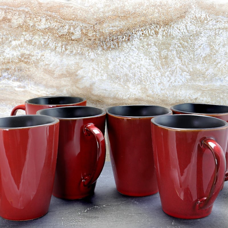 Modern Dining 14 Ounce Stoneware Large Mugs 6 Piece Set in Tomato