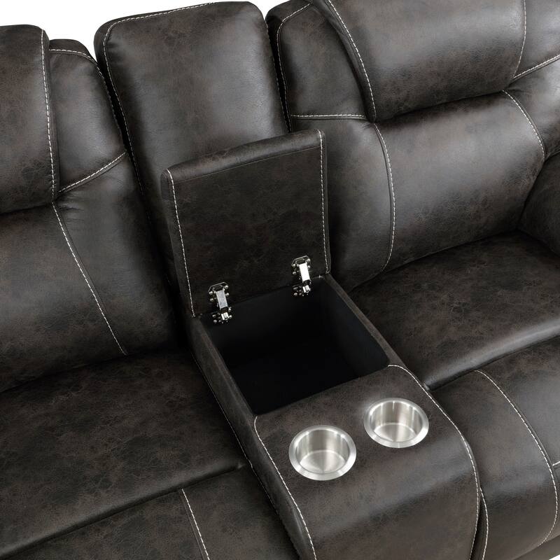 Lily 75 Inch Double Manual Recliner Loveseat, Cupholders, Brown Microfiber
