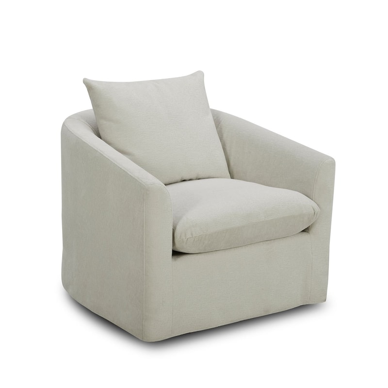 Saxton Ivory Upholstered Swivel Accent Chair - Width 35" x Depth 35" x Height 33"