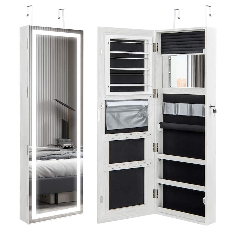 Costway Door Wall Mount Touch Screen LED Light Mirrored Jewelry - See Details
