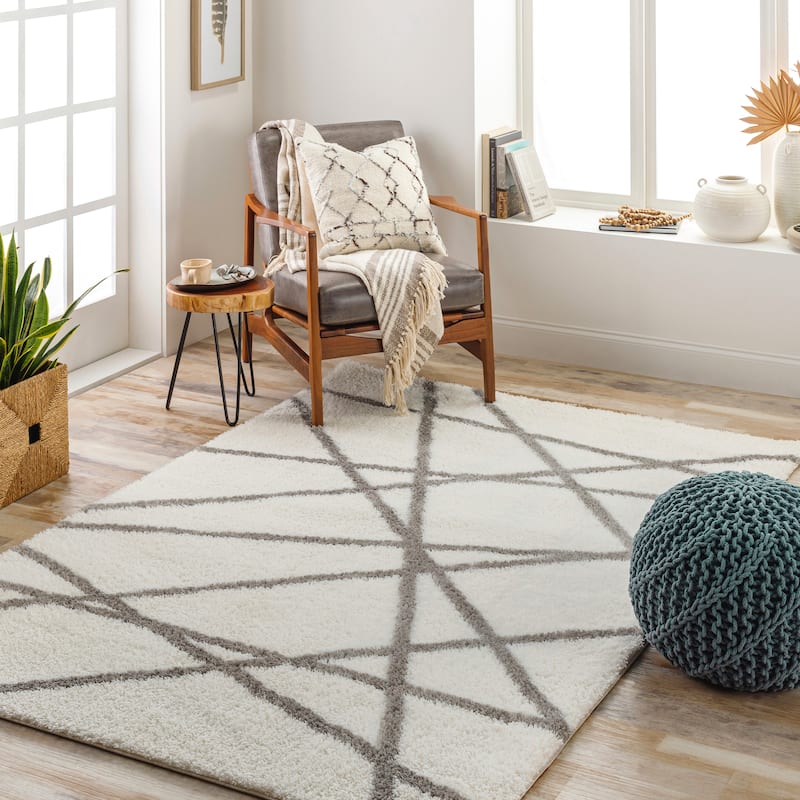 Livabliss Cloudy Graphic Stripes Plush Area Rug - 6' 7" x 9' - Cream/Grey - Rectangle