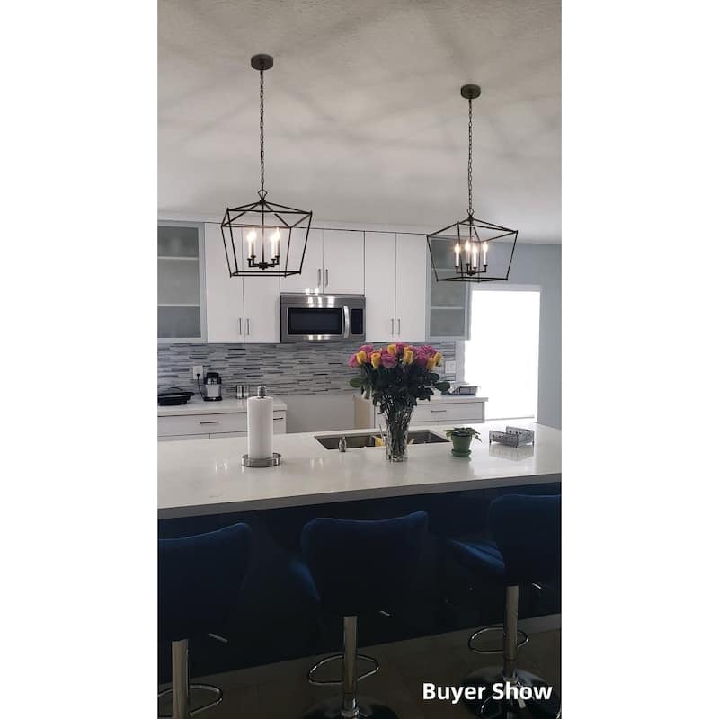Modern Black 4-Light Lantern Chandelier Island Light for Kitchen Island - L17.5"*W17.5"*H20"