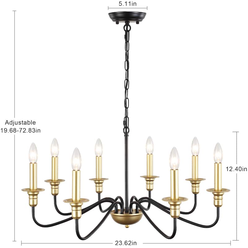 8-Light American Country Design Chandelier, Candle Style Chandelier for Dining Room Living Room Bedroom Kitchen - N/A