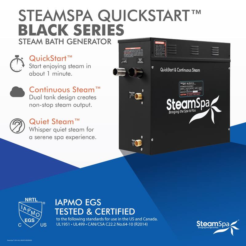 Black Series WiFi and Bluetooth 4.5kW QuickStart Steam Bath Generator Package with Dual Aroma Pump in Brushed Nickel