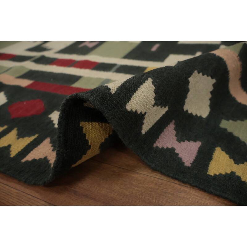 Hand Woven Oriental 100% Wool Carpet Southwestern Tribal Multi-Colored Kilim Runner Rug - 12' 1'' X 4' 3''