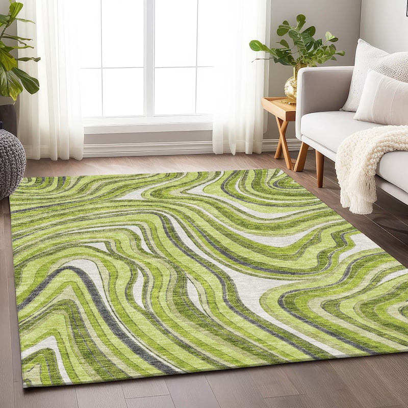 Premium Washable Super Soft Modern Waves Mayfield Rug - Lime - 5' x 7' 6" - Rectangle