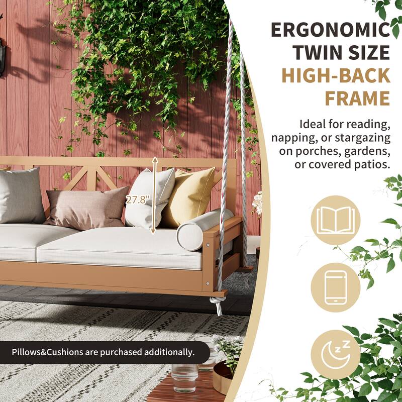 Acacia Wood Twin Size Patio Swing Bed by Leisure Zone