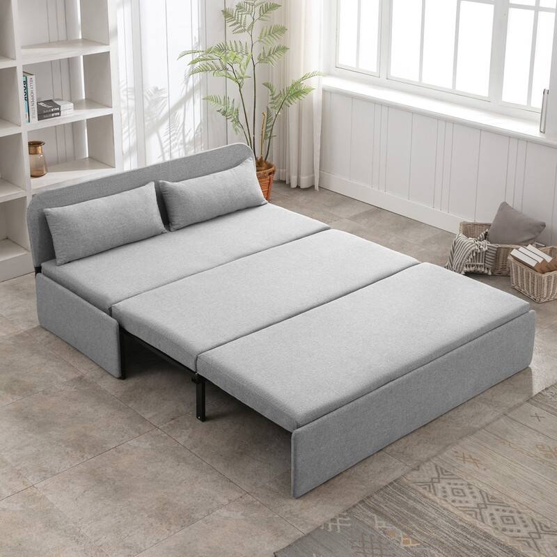 Mixoy Linen 2-in-1 Convertible Sofa Bed,Twin/Queen Pull Out Sleeper Sofa with Mattress,Cushions