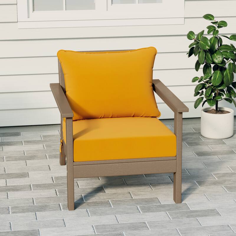 Birchwood All Weather HDPE Outdoor Patio Deep Seating Weathered Wood Club Chair With Cushions (1-Piece) - Weathered Wood/Yellow