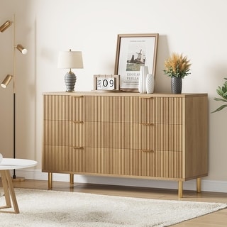 Natural Dresser, Modern 6 Drawer Dresser for Bedroom with Gold Handle and Large Drawer - Bed ...
