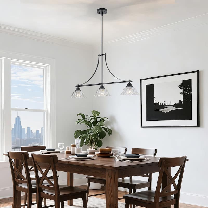 Starsky 3-Light Linear Chandelier With Floral-Inspired Shade