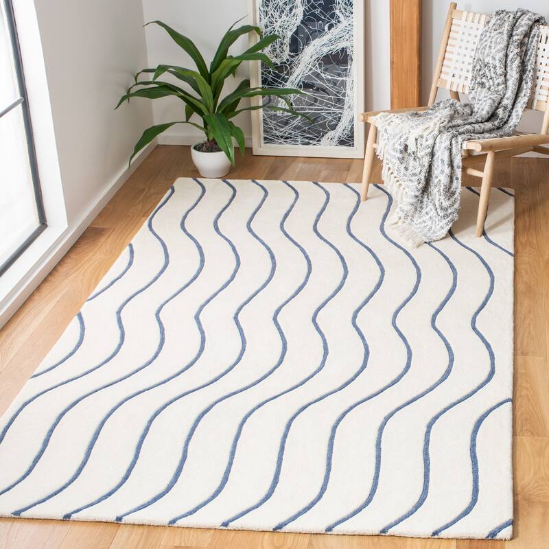 SAFAVIEH Handmade Fifth Avenue Adrian Mid-Century Modern Wool Rug - 5' x 8' - Ivory/Blue
