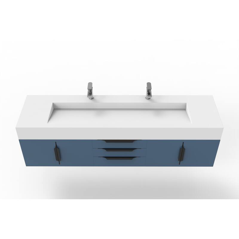 Nile 72" Wall Mounted Bathroom Vanity Set w/ White Top
