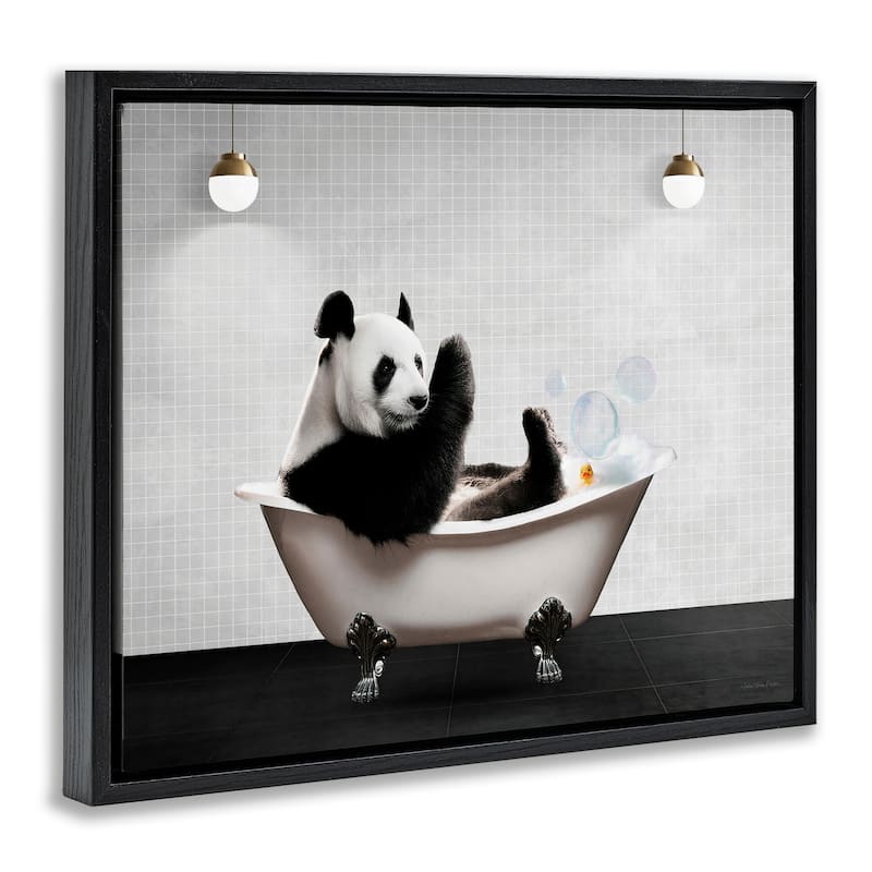Stupell Panda in Modern Bubble Bath Framed Floater Canvas Wall Art Design By Seven Trees Design