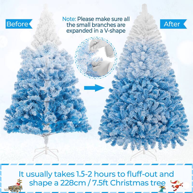 Yaheetech 4.5ft/6ft/7.5ft Pre-lit Flocked Artificial Christmas Tree with Incandescent Warm White Lights, Lake Blue Gradient