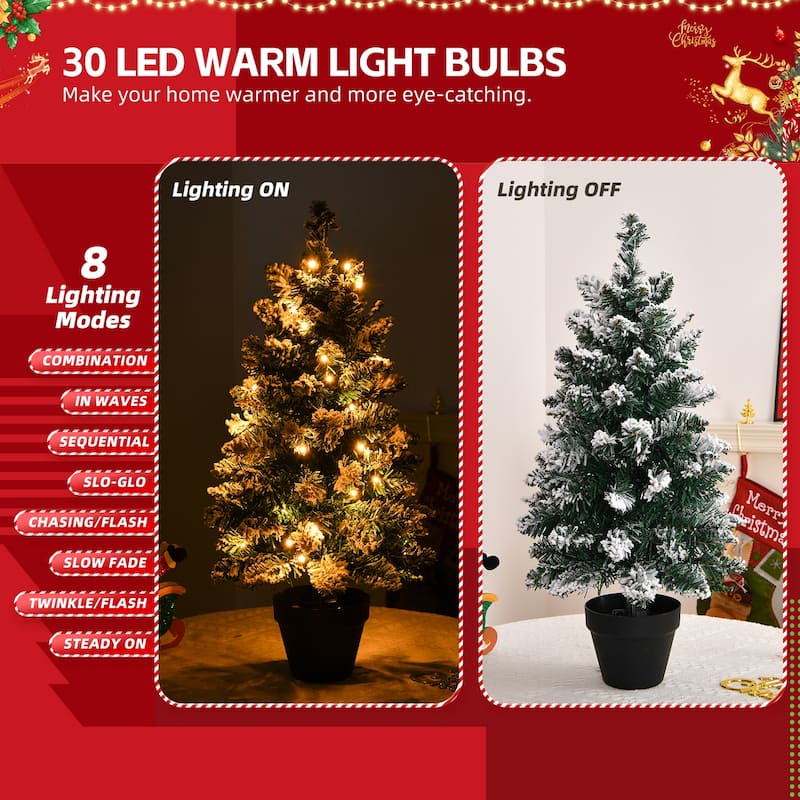 2ft Snowy Green Prelit Christmas Tree with LED Lights and Stable Plastic Base for Tabletop - 2 Feet