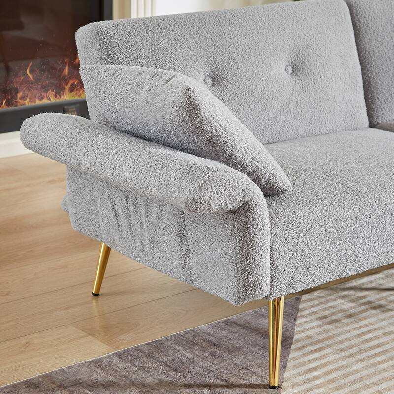 Upholstered Accent Loveseat Sofa With Side Pocket,Folding Sleeper Sofa Bed With Foldable Armrest