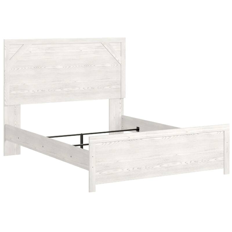 Hara Queen Panel Bed with Cross-Brace Accents, Farmhouse Gray-White Wood