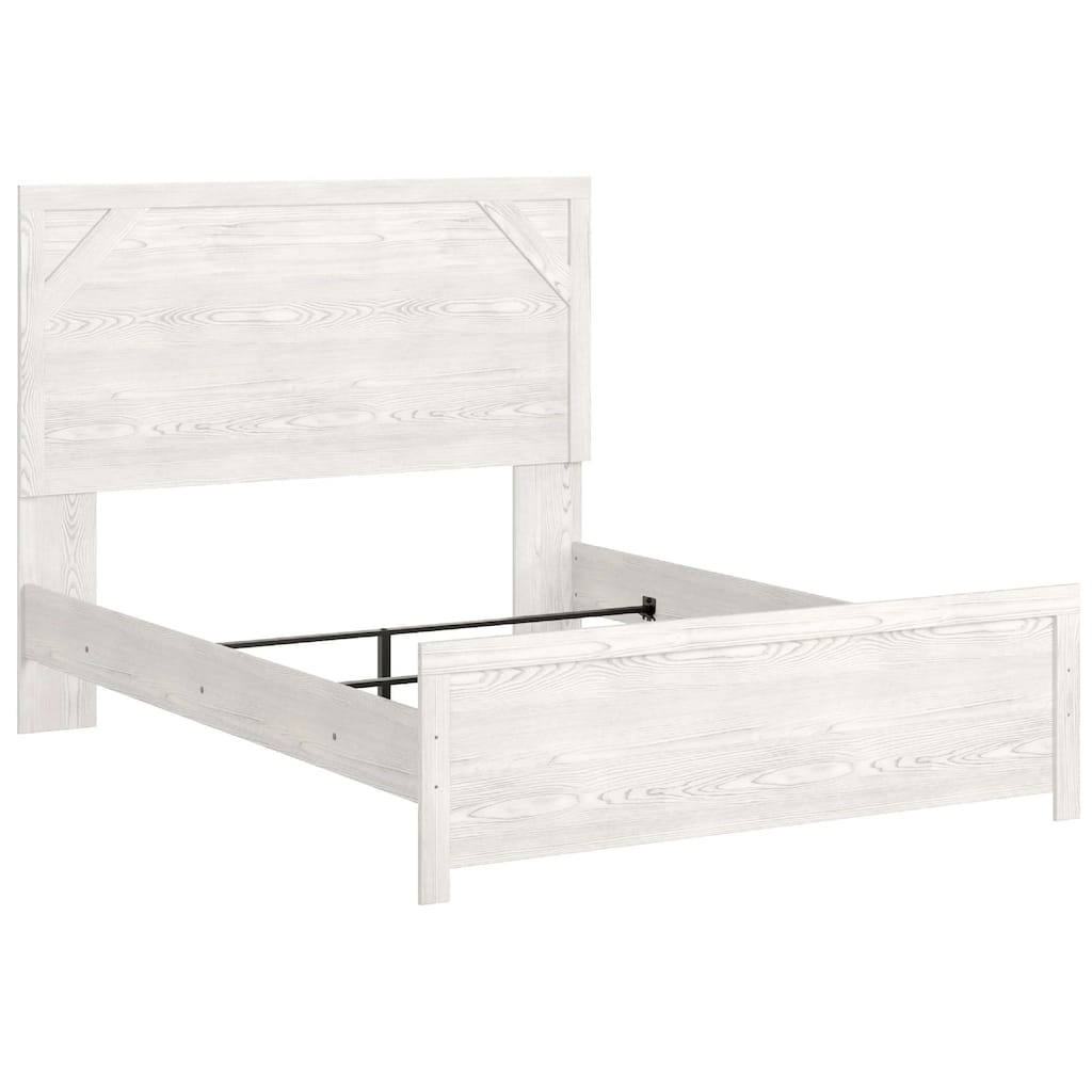 Hara Queen Panel Bed with Cross-Brace Accents, Farmhouse Gray-White Wood