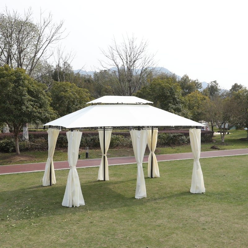 13x10 Outdoor Patio Gazebo Canopy Tent, Metal Patio Gazebo with Ventilated Double Roof & Mosquito Net for Lawn, Garden