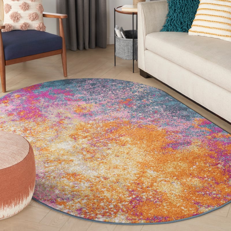 Nourison Passion Colorful Modern Abstract Area Rug - 5' x 8'oval - Orange/Multi