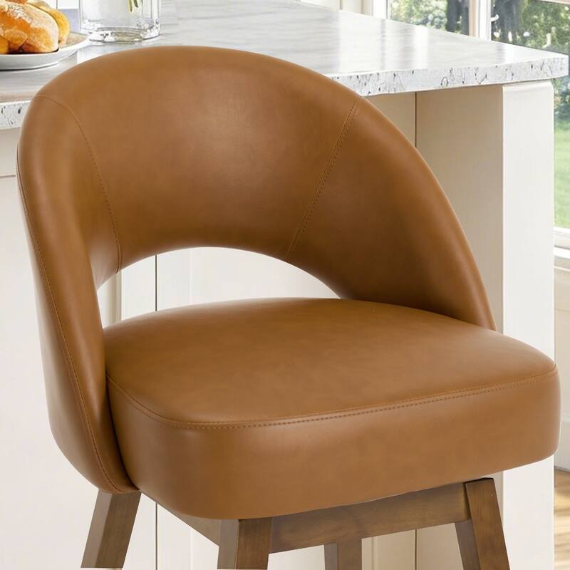 Upholstered Swivel Counter Height Bar Stools with Cutout Back and Solid Wood Frame - 38.2"H x 22.1"W x 23.6"D