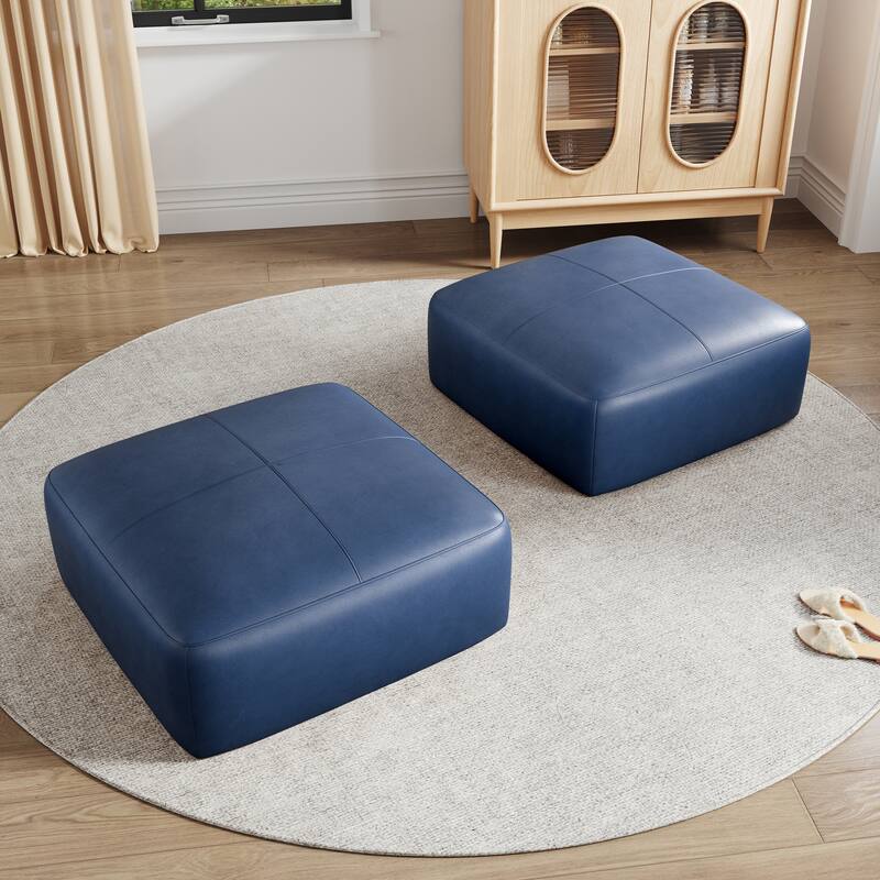 UIXE Genuine Leather Ottoman, Upholstered Ottoman for Living Room
