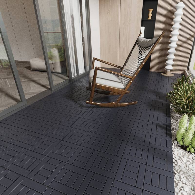 12" Interlocking Patio Deck Tiles, 44-Pack – DIY Poolside, Balcony & Backyard Flooring - 44PCS