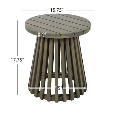 Acacia Wood Outdoor Side Table Round 16 Inch Grey Finish Patio Garden Table 81lb Capacity