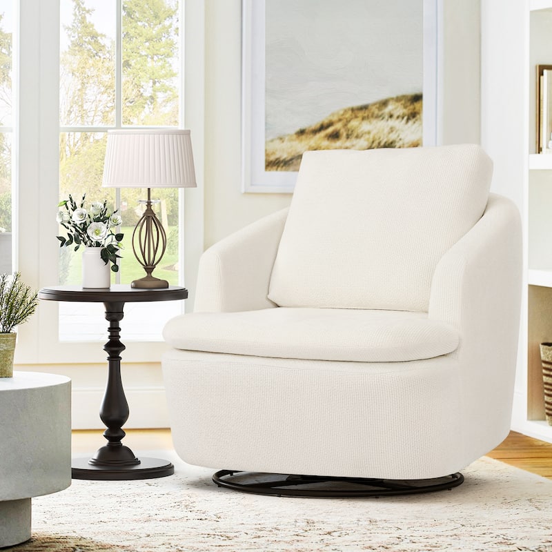 360° Modern Swivel Accent Chair, Chenille Armchair Comfy Round Sofa Chair, Swivel Barrel Chair For Living Room - Ivory white
