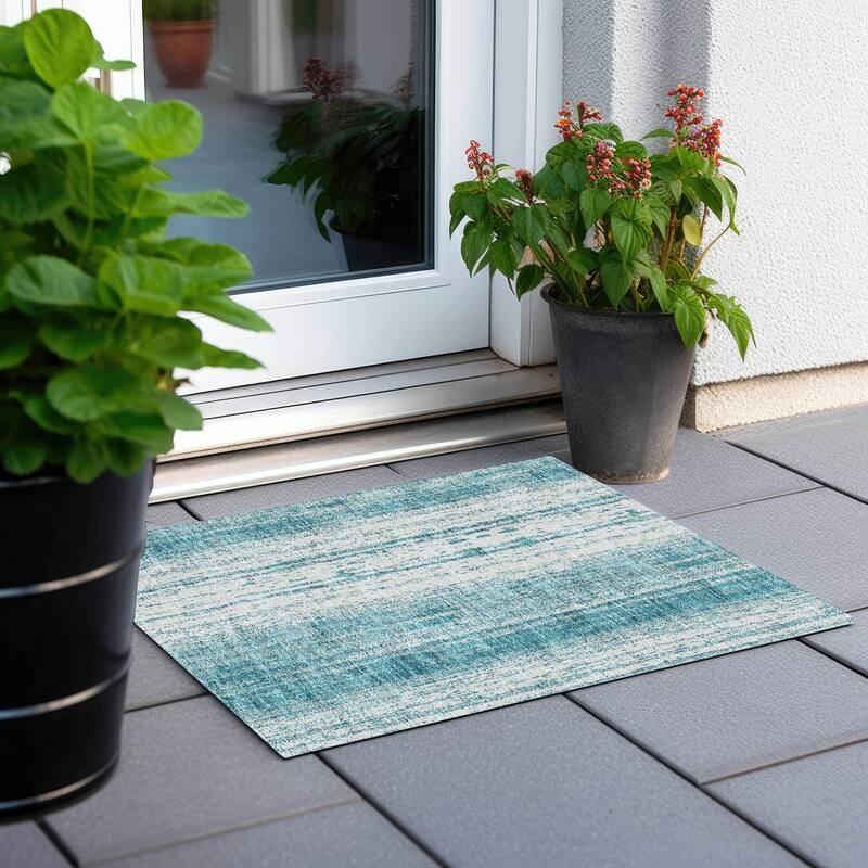 Machine Washable Indoor/ Outdoor Chantille Stripes Ombre Rug - Teal - 1'8" x 2'6"