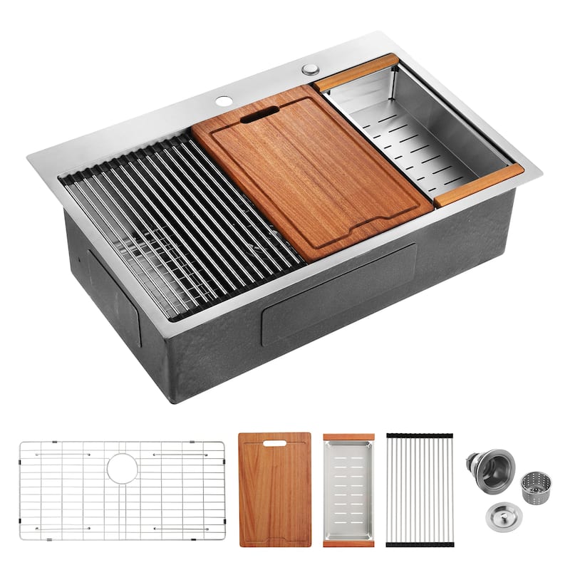 Undermount Single Bowl Stainless Steel Kitchen Sink with Workstation